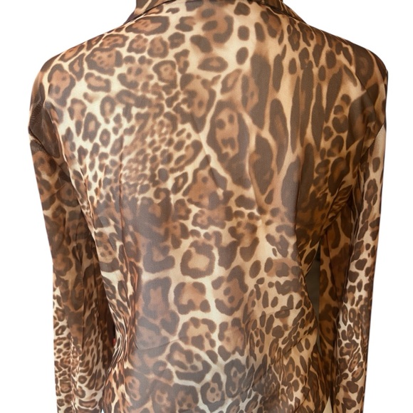Lioness Sheer Leopard Print Mesh Button Up Top Y2K Fitted Going Out - Picture 5 of 7